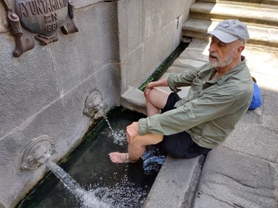 Soaking my feet in very hot water - natural hot spring